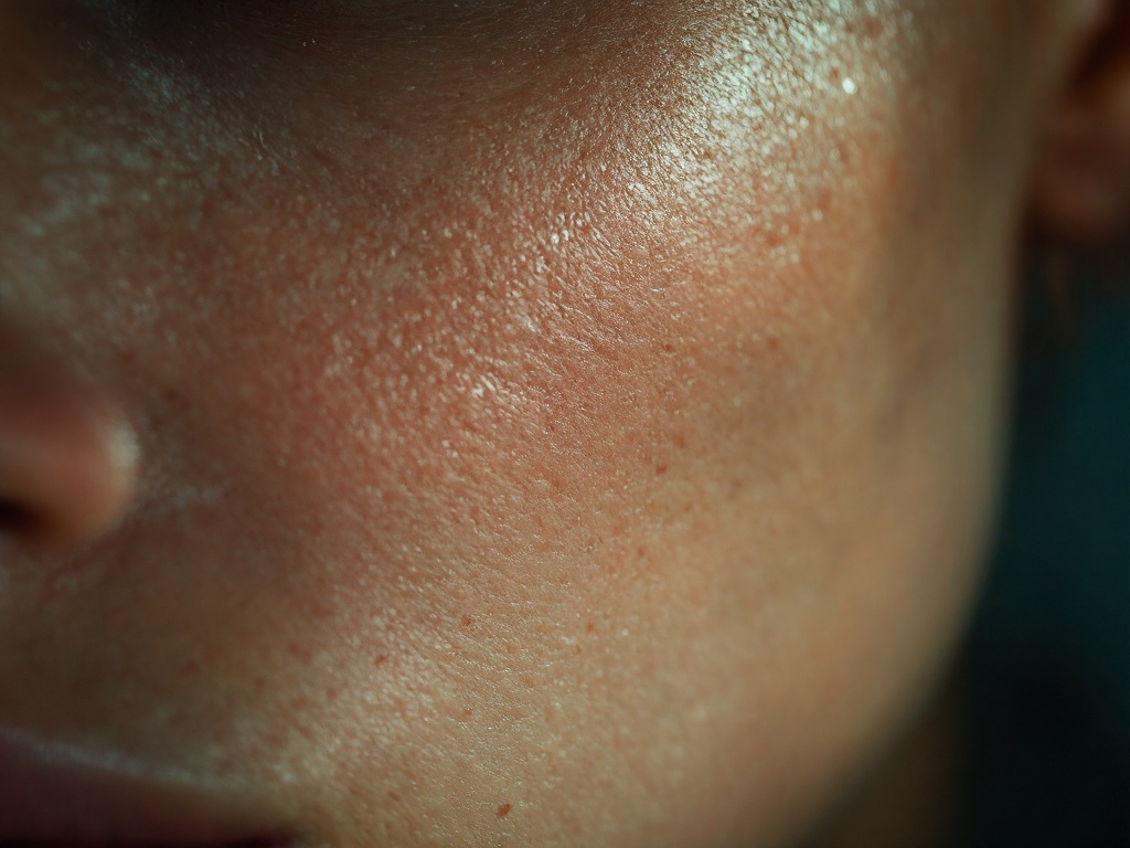 A close view of healed skin on an adult cheek in soft directional light, no visible face detail